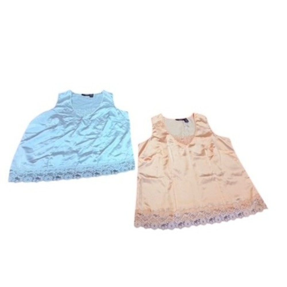 Denim 24/7 Womens Plus Size 20W Satin Lace Trim Camisole Top 2 Set Peach & Blue